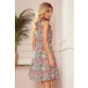 Numoco VICTORIA Lichoběžníkové šaty s barevným vzorem - růžová s tyrkysovou 296-1 (Velikost XS, Barva Růžová)