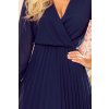 Numoco ISABELLE Plisované šaty s výstřihem a dlouhým rukávem - tmavě modrá 313-6 (Velikost XS, Barva Modrá)