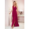 Numoco JUSTINE Dlouhé šaty s výstřihem a zavazováním - Vínová barva 362-5 (Velikost S, Barva Bordó)