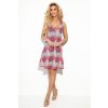 Trapézové šaty s výstřihem - růžové a modré mandaly 377-1 (Velikost XS, Barva Růžová)