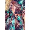 SOFIA Motýlí šaty se zavazováním v pase - palmové listy 287-20 (Velikost 2XL/3XL, Barva Modrá)