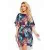 Numoco SOFIA Motýlí šaty se zavazováním v pase - palmové listy 287-20 (Velikost 2XL/3XL, Barva Modrá)