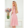 LINDA - šifonové šaty s krajkovým výstřihem - špinavě růžové 381-1 (Velikost S, Barva Růžová)