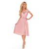 LINDA - šifonové šaty s krajkovým výstřihem - špinavě růžové 381-1 (Velikost S, Barva Růžová)