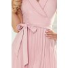 WENDY Plisované šaty s psaníčkovým výstřihem - pudrově růžové 385-1 (Velikost L, Barva Růžová)