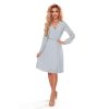 ISABELLE Plisované šaty s výstřihem a dlouhým rukávem - šedé 313-11 (Velikost XS, Barva Šedá)
