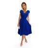 LINDA - šifonové šaty s krajkovým výstřihem - modré 381-3 (Velikost S, Barva Modrá)