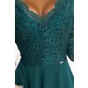 AMBER elegantní krajkové dlouhé šaty s výstřihem - zelené 309-5 (Velikost S, Barva Zelená)