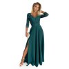 Numoco AMBER elegantní krajkové dlouhé šaty s výstřihem - zelené 309-5 (Velikost S, Barva Zelená)