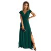 Numoco CRYSTAL třpytivé dlouhé šaty s výstřihem - zelené 411-1 (Velikost XS, Barva Zelená)