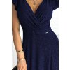 Numoco CRYSTAL třpytivé dlouhé šaty s výstřihem - tmavě modré 411-3 (Velikost XS, Barva Modrá)
