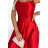 PERLA saténové dlouhé šaty s výstřihem na zádech - červené 419-1 (Velikost L, Barva Červená)