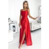 PERLA saténové dlouhé šaty s výstřihem na zádech - červené 419-1 (Velikost L, Barva Červená)