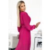 Numoco KLARA řasené šaty s páskem a výstřihem - fuchsiová 414-4 (Velikost UNI, Barva Růžová)