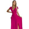 Numoco CRYSTAL třpytivé dlouhé šaty s výstřihem - fuchsiové 411-5 (Velikost XS, Barva Fialová)