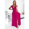 CRYSTAL třpytivé dlouhé šaty s výstřihem - fuchsiové 411-5 (Velikost XS, Barva Fialová)