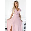 Numoco CRYSTAL třpytivé dlouhé šaty s výstřihem - špinavě růžové 411-6 (Velikost XS, Barva Růžová)