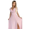 CRYSTAL třpytivé dlouhé šaty s výstřihem - špinavě růžové 411-6 (Velikost XS, Barva Růžová)