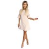 Numoco NEVA Trapézové šaty s mašlí - béžové 217-7 (Velikost S, Barva Béžová)