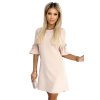 Numoco NEVA Trapézové šaty s mašlí - béžové 217-7 (Velikost S, Barva Béžová)