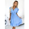 CORNELIA šaty s volánkem, výstřihem a kravatou - světle modré 455-2 (Velikost UNI, Barva Modrá - světle)