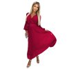 KLARA řasené šaty s páskem a výstřihem - Vínová barva 414-9 (Velikost UNI, Barva Bordó)