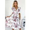 Numoco GABRIELLA šaty s volánkem, výstřihem a zavazováním - bílé s vínovými růžemi 466-1 (Velikost UNI, Barva Bílá)