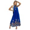 ESTER Plisované saténové maxi šaty - modrá s květinami 456-1 (Velikost UNI, Barva Modrá)