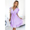 CORNELIA šaty s volánkem, výstřihem a kravatou - vřes 455-3 (Velikost UNI, Barva Růžová)
