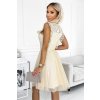 GRETA šaty s krajkou a zlatým páskem - béžové 454-3 (Velikost UNI, Barva Béžová)