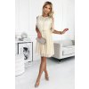 GRETA šaty s krajkou a zlatým páskem - béžové 454-3 (Velikost UNI, Barva Béžová)