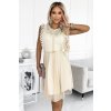 GRETA šaty s krajkou a zlatým páskem - béžové 454-3 (Velikost UNI, Barva Béžová)