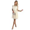 GRETA šaty s krajkou a zlatým páskem - béžové 454-3 (Velikost UNI, Barva Béžová)