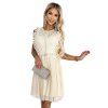 Numoco GRETA šaty s krajkou a zlatým páskem - béžové 454-3 (Velikost UNI, Barva Béžová)