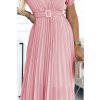 MIA Plisované midi šaty se širokým páskem - špinavě růžové 465-3 (Velikost UNI, Barva Růžová)