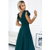 Numoco ELENA Dlouhé šaty s výstřihem a zavazováním na ramenou - zelené 405-4 (Velikost S, Barva Zelená)