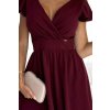 MATILDE Šaty s výstřihem a krátkým rukávem - Vínová barva 425-4 (Velikost S, Barva Bordó)