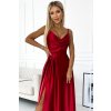 Numoco CHIARA elegantní saténové maxi šaty na ramínka - Červené 299-14 (Velikost S, Barva Červená)