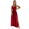 Numoco CHIARA elegantní saténové maxi šaty na ramínka - Červené 299-14 (Velikost S, Barva Červená)