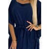 Numoco SOFIA Motýlí šaty se zavazováním v pase - tmavě modrá se třpytkami 287-25 (Velikost L/XL, Barva Modrá)