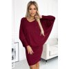 Numoco Netopýří šaty s výstřihem - vínová barva se třpytkami 402-4 (Velikost S/M, Barva Bordó)