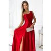 Numoco Dlouhé elegantní saténové šaty na jedno rameno - červené 524-1 (Velikost L, Barva Červená)
