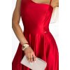 Numoco Dlouhé elegantní saténové šaty na jedno rameno - červené 524-1 (Velikost L, Barva Červená)