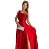 Numoco Dlouhé elegantní saténové šaty na jedno rameno - červené 524-1 (Velikost L, Barva Červená)