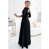 Numoco AMBER krajkové, elegantní dlouhé šaty s výstřihem a rozparkem u nohavic - černé 309-11 (Velikost S, Barva Černá)