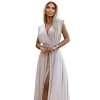 Elegantní dlouhé šaty se zavazováním na mnoho způsobů - béžová se třpytkami 509-2 (Velikost UNI, Barva Béžová)