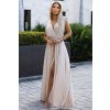 Elegantní dlouhé šaty se zavazováním na mnoho způsobů - béžová se třpytkami 509-2 (Velikost UNI, Barva Béžová)