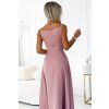 CHIARA elegantní maxi šaty s popruhy - špinavě růžová 299-16 (Velikost S, Barva Růžová)