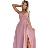 CHIARA elegantní maxi šaty s popruhy - špinavě růžová 299-16 (Velikost S, Barva Růžová)