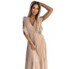 EMILY Plisované šaty s volánky na ramenou a výstřihu - béžové 315-6 (Velikost S, Barva Béžová)